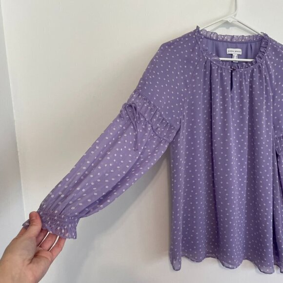 SUSAN GRAVER Printed Sheer Chiffon Raglan Sleeve Peasant Top Lilac Lavender Boho - Picture 8 of 13